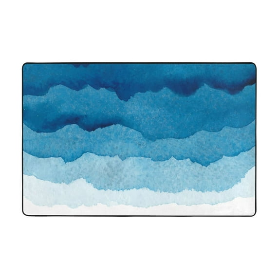 YFYANG 72"x48" Non-Slip Flannel Carpet Doormat, Living Room Bedroom Office Decorative Area Rugs, Indoor Blue Watercolor Texture Floor Mats