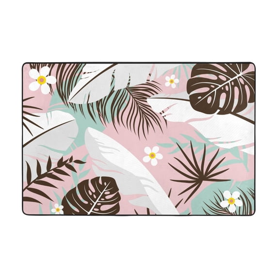 YFYANG 72"x48" Non-Slip Flannel Carpet Doormat, Living Room Bedroom Office Decorative Area Rugs, Indoor Pink Floral Leaf Pattern Floor Mats