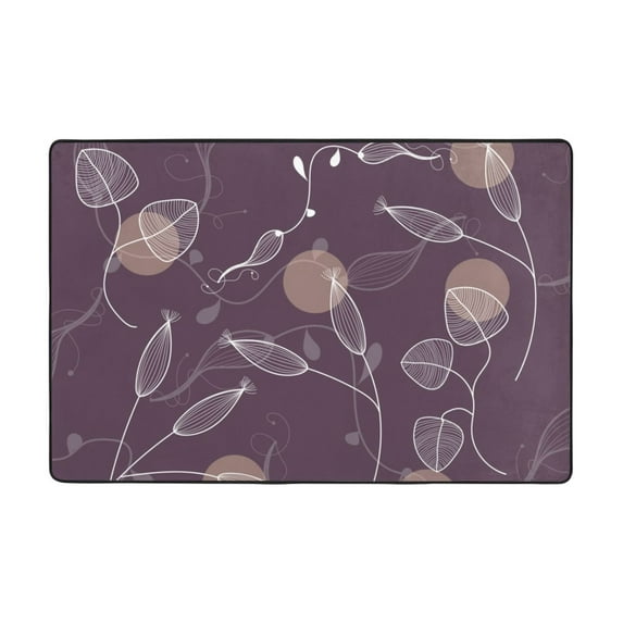 YFYANG 72"x48" Non-Slip Flannel Carpet Doormat, Living Room Bedroom Office Decorative Area Rugs, Indoor Purple Plant Line Art Floor Mats