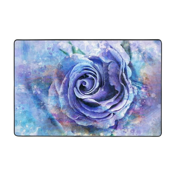 YFYANG 72"x48" Non-Slip Flannel Carpet Doormat, Living Room Bedroom Office Decorative Area Rugs, Indoor Purple Watercolor Roses Floor Mats