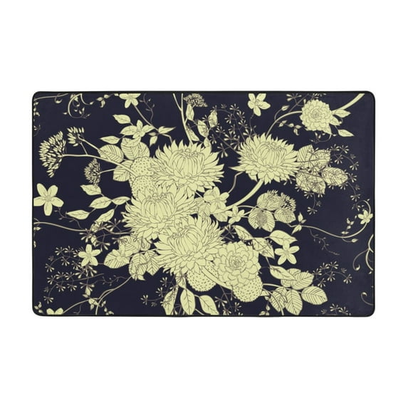 YFYANG 72"x48" Non-Slip Flannel Carpet Doormat, Living Room Bedroom Office Decorative Area Rugs, Indoor Vintage Chrysanthemum Texture Pattern Floor Mats
