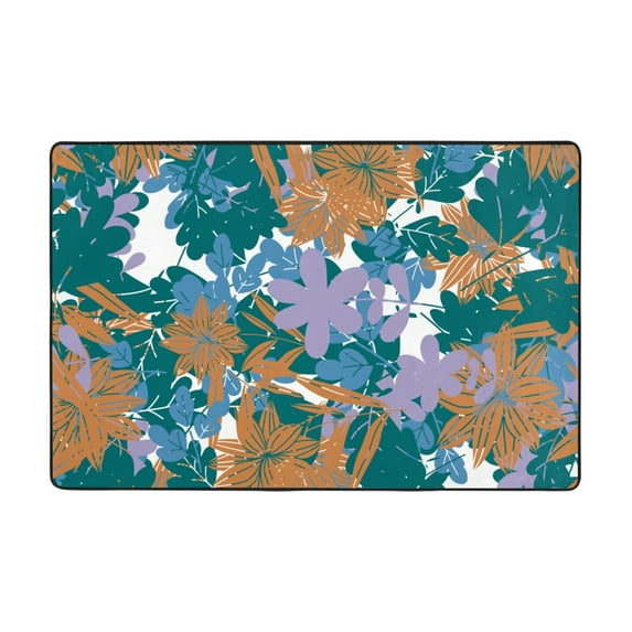 YFYANG 72"x48" Non-Slip Flannel Carpet Doormat, Living Room Bedroom Office Decorative Area Rugs, Indoor Vintage Lines Floral Doodle Floor Mats