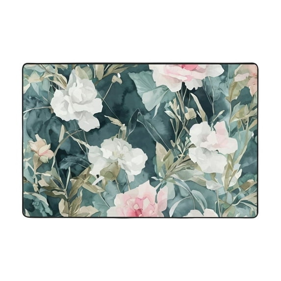 YFYANG 72"x48" Non-Slip Flannel Carpet Doormat, Living Room Bedroom Office Decorative Area Rugs, Indoor Vintage Watercolor Floral Doodle Pattern Floor Mats