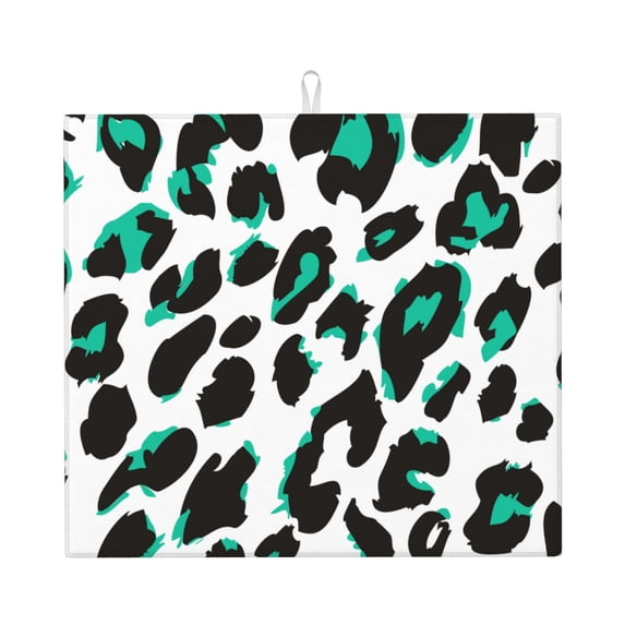 YFYANG Absorbent Dish Drying Mat for Kitchen, Reusable Green Vintage Abstract Leopard Texture Microfiber Dish Mat, 16 x 18 inch