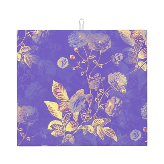 YFYANG Absorbent Dish Drying Mat for Kitchen, Reusable Purple Vintage Floral Pattern Microfiber Dish Mat, 16 x 18 inch