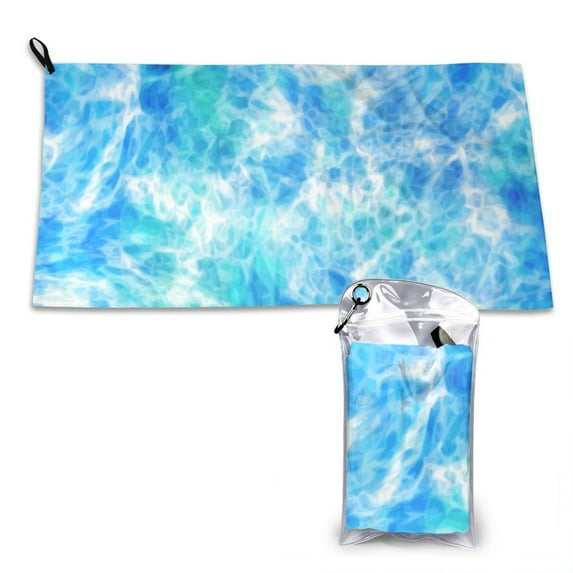 YFYANG Adult Microfiber Portable Travel Towel, Abstract Blue Texture Quick Dry Towel with Hiking Buckle PVC Pouch, 16" x 31.5"
