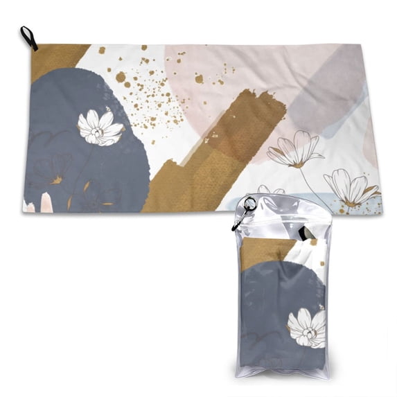 YFYANG Adult Microfiber Portable Travel Towel, Floral Geometric Art Quick Dry Towel with Hiking Buckle PVC Pouch, 16" x 31.5"