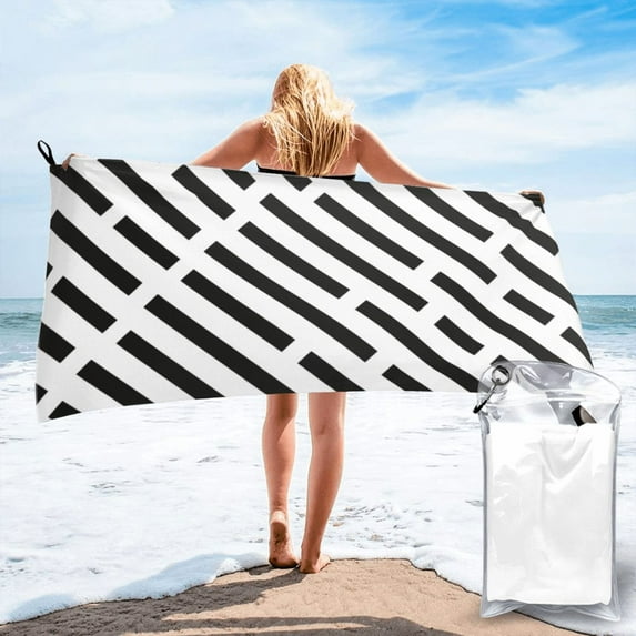 YFYANG Adult Microfiber Quick Dry Bath Towels, Black and White Line Texture Beach Towel, Home Camping Travel Essentials, 27.5" x 55"