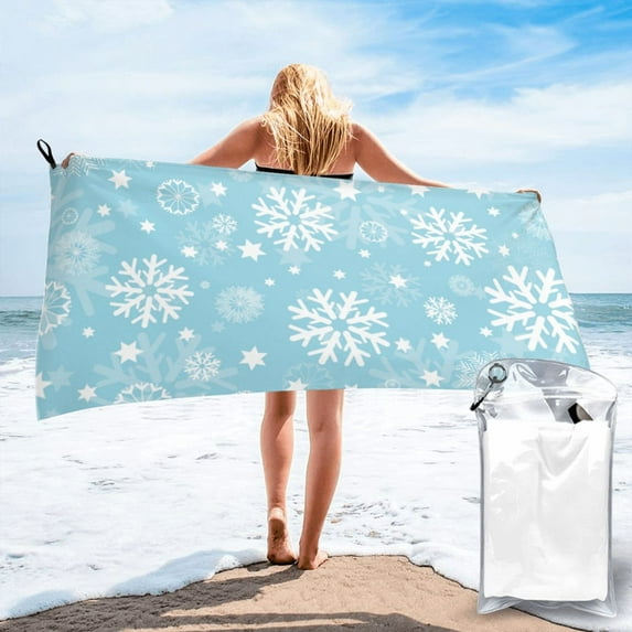 YFYANG Adult Microfiber Quick Dry Bath Towels, Blue Christmas Snowflakes Beach Towel, Home Camping Travel Essentials, 27.5" x 55"