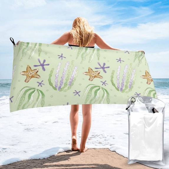 YFYANG Adult Microfiber Quick Dry Bath Towels, Green Ocean Plants Graffiti Beach Towel, Home Camping Travel Essentials, 31.5" x 63"