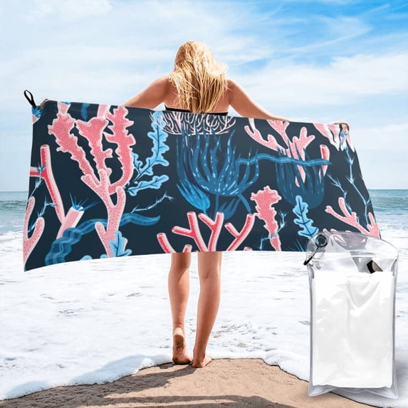 YFYANG Adult Microfiber Quick Dry Bath Towels, Sea Coral Graffiti Beach Towel, Home Camping Travel Essentials, 31.5" x 63"