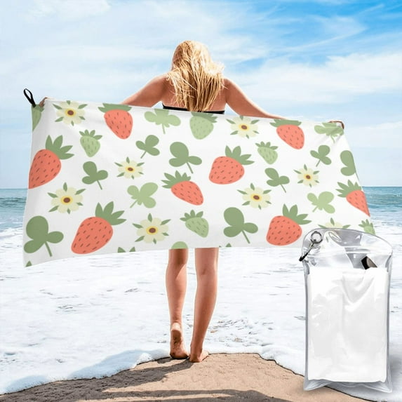 YFYANG Adult Microfiber Quick Dry Bath Towels, Strawberry Floral Graffiti Beach Towel, Home Camping Travel Essentials, 31.5" x 63"