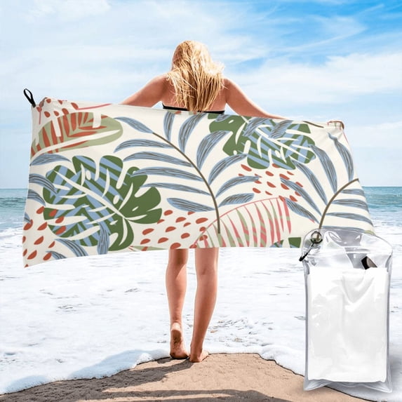 YFYANG Adult Microfiber Quick Dry Bath Towels, Vintage Botanical Leaf Texture Beach Towel, Home Camping Travel Essentials, 31.5" x 63"