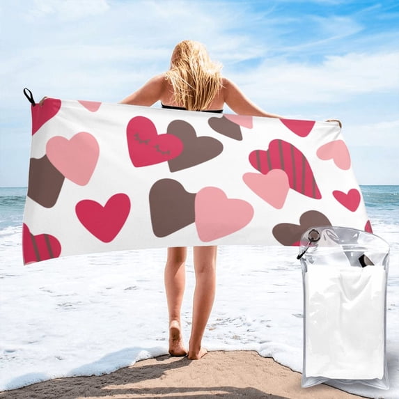 YFYANG Adult Microfiber Quick Dry Bath Towels, Vintage Heart Texture Beach Towel, Home Camping Travel Essentials, 31.5" x 63"