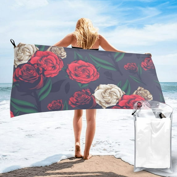 YFYANG Adult Microfiber Quick Dry Bath Towels, Vintage Red Rose Pattern Beach Towel, Home Camping Travel Essentials, 27.5" x 55"