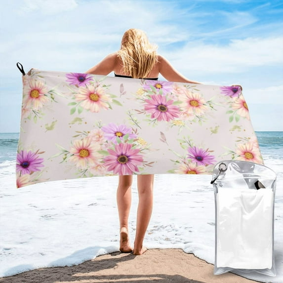 YFYANG Adult Microfiber Quick Dry Bath Towels, Watercolor Vintage Flower Beach Towel, Home Camping Travel Essentials, 31.5" x 63"