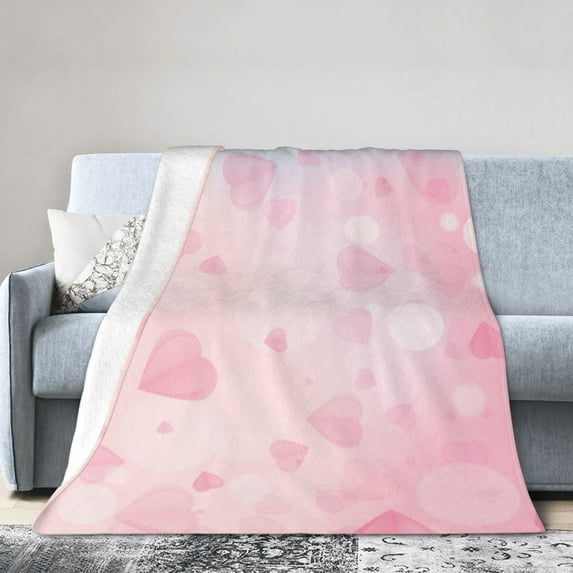 YFYANG Anti-Pilling Ultra-Soft Micro Fleece Cover Blanket for Bed Sofa, Pink Heart Pattern Throw Blanket for All Seasons, 60"x50"