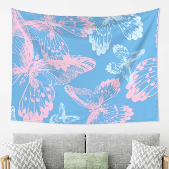 YFYANG Blue Watercolor Butterfly Pattern Tapestry, Bedroom Dormitory Living Room Decoration Tapestrys Wall Hanging , 80 x 60 in