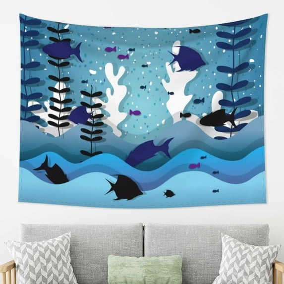 YFYANG Cartoon Watercress Fish Doodle Tapestry, Bedroom Dormitory Living Room Decoration Tapestrys Wall Hanging , 80 x 60 in
