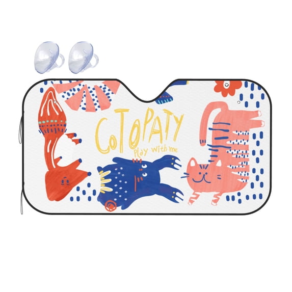 YFYANG Front Windshield Sun Shade, Animal Graffiti Pattern Foldable Car Visor for Cars, Trucks, SUVs, Medium