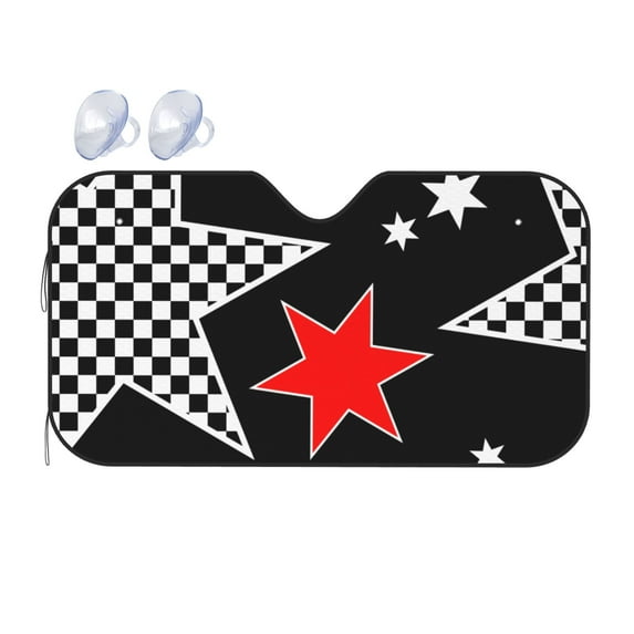 YFYANG Front Windshield Sun Shade, Black and White Star Pattern Foldable Car Visor for Cars, Trucks, SUVs, Medium