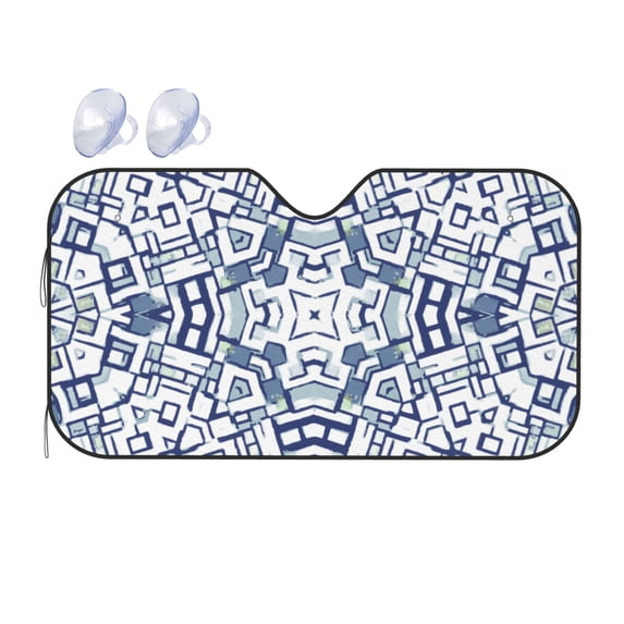 YFYANG Front Windshield Sun Shade, Blue Geometric Art Foldable Car Visor for Cars, Trucks, SUVs, Small