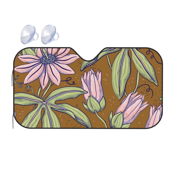 YFYANG Front Windshield Sun Shade, Floral Art Patterns Foldable Car Visor for Cars, Trucks, SUVs, Small