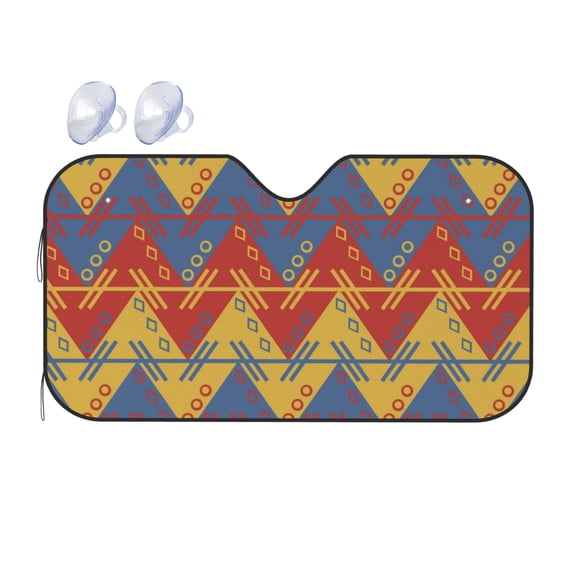 YFYANG Front Windshield Sun Shade, Geometric Stripe Art Foldable Car Visor for Cars, Trucks, SUVs, Small