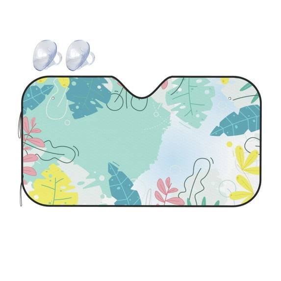 YFYANG Front Windshield Sun Shade, Green Watercolor Leaves Foldable Car Visor for Cars, Trucks, SUVs, Small