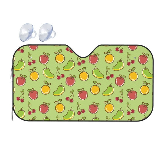 YFYANG Front Windshield Sun Shade, Hand-Drawn Fruit Illustration Foldable Car Visor for Cars, Trucks, SUVs, Small
