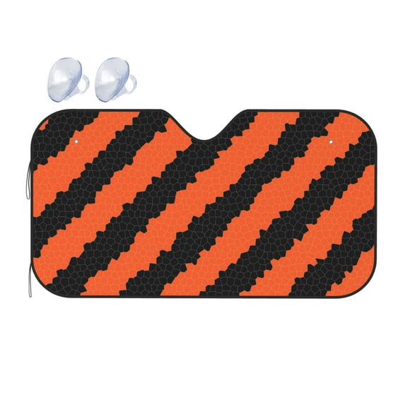 YFYANG Front Windshield Sun Shade, Orange and Black Stripes Foldable Car Visor for Cars, Trucks, SUVs, Medium