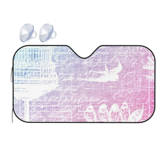 YFYANG Front Windshield Sun Shade, Pink Vintage Bird Texture Foldable Car Visor for Cars, Trucks, SUVs, Small