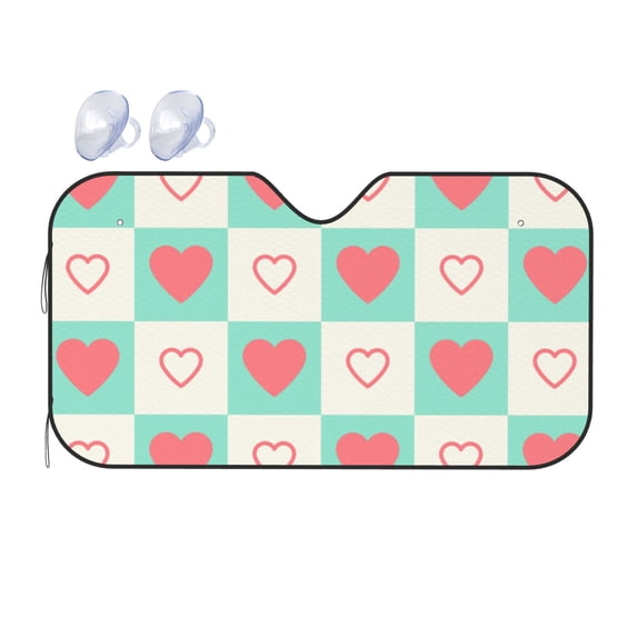 YFYANG Front Windshield Sun Shade, Plaid Love Pattern Foldable Car Visor for Cars, Trucks, SUVs, Medium