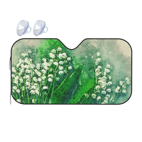 YFYANG Front Windshield Sun Shade, Watercolor Bell Orchids Foldable Car Visor for Cars, Trucks, SUVs, Medium