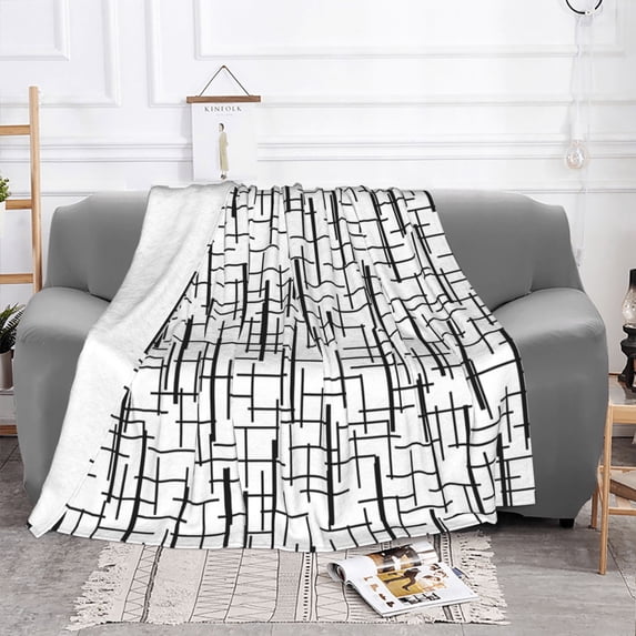 YFYANG Lightweight Warm Flannel Blanket, Abstract Black Line Texture Throw Blanket for Bed, Sofa, Travel, Camping, 50"x40"