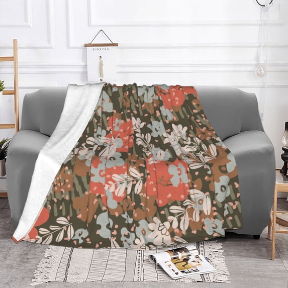 YFYANG Lightweight Warm Flannel Blanket, Abstract Vintage Floral Graffiti Throw Blanket for Bed, Sofa, Travel, Camping, 40"x30"