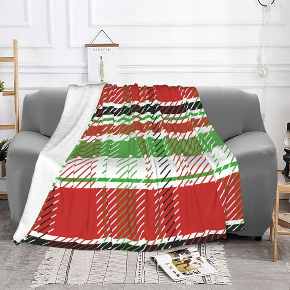 YFYANG Lightweight Warm Flannel Blanket, Christmas Checkered Stripe Pattern Throw Blanket for Bed, Sofa, Travel, Camping, 60"x50"