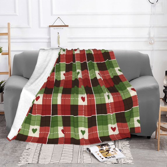 YFYANG Lightweight Warm Flannel Blanket, Christmas Love Plaid Throw Blanket for Bed, Sofa, Travel, Camping, 40"x30"