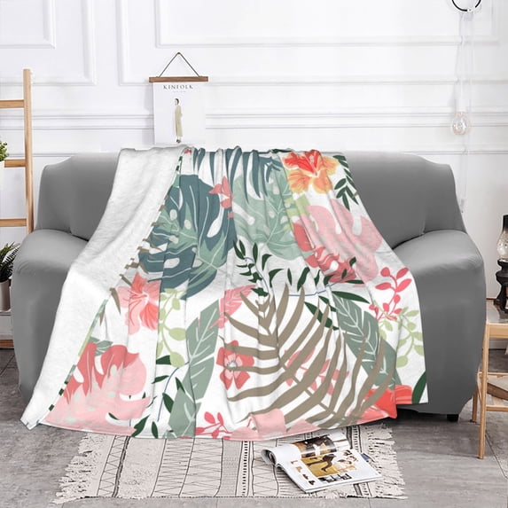 YFYANG Lightweight Warm Flannel Blanket, Colorful Vintage Floral Graffiti Throw Blanket for Bed, Sofa, Travel, Camping, 60"x50"