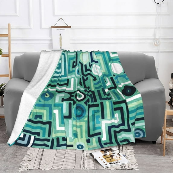 YFYANG Lightweight Warm Flannel Blanket, Green Abstract Watercolor Geometric Throw Blanket for Bed, Sofa, Travel, Camping, 40"x30"