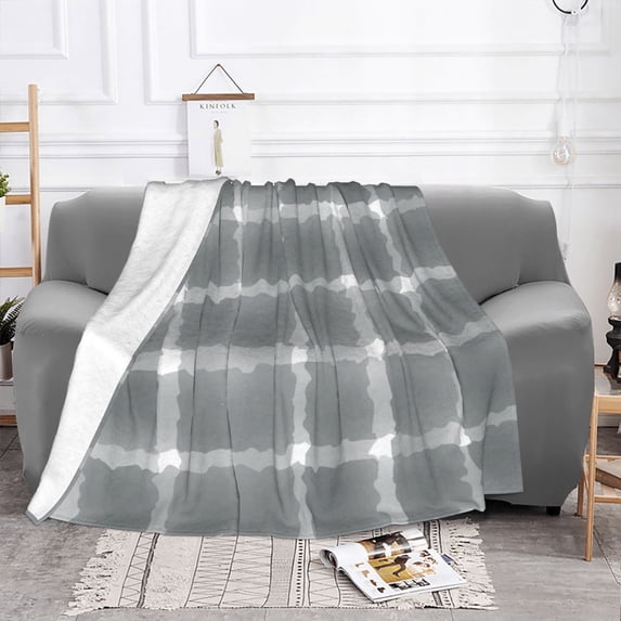 YFYANG Lightweight Warm Flannel Blanket, Grey Abstract Watercolor Plaid Throw Blanket for Bed, Sofa, Travel, Camping, 40"x30"