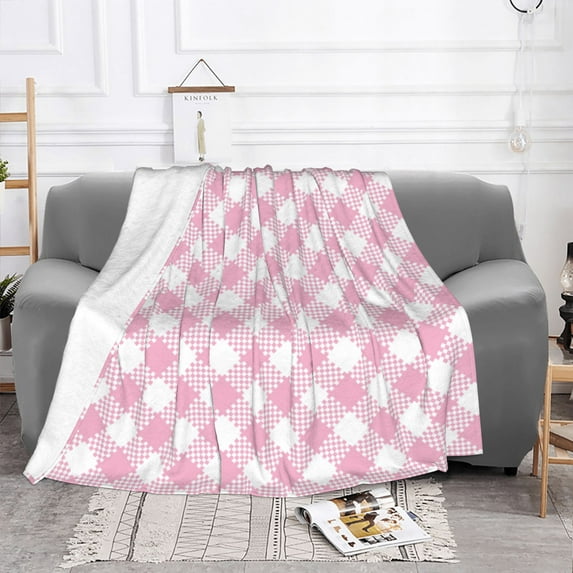 YFYANG Lightweight Warm Flannel Blanket, Pink Vintage Plaid Texture Throw Blanket for Bed, Sofa, Travel, Camping, 80"x60"