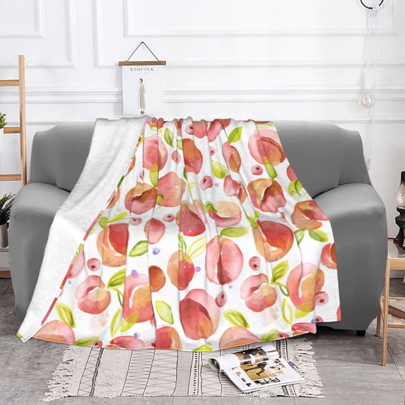 YFYANG Lightweight Warm Flannel Blanket, Pink Watercolor Peach Doodle Throw Blanket for Bed, Sofa, Travel, Camping, 40"x30"