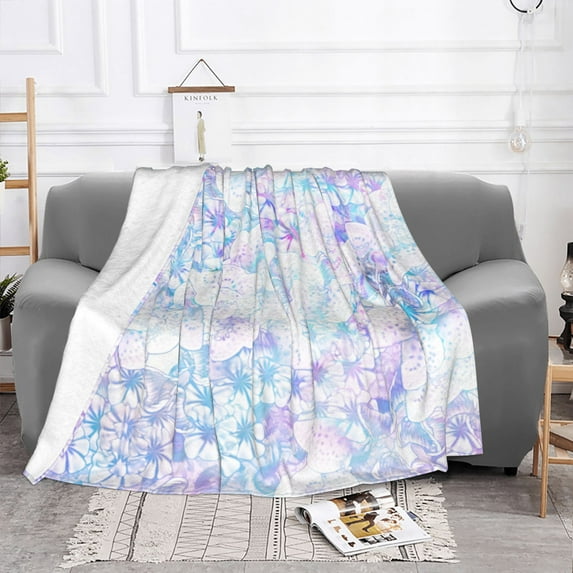 YFYANG Lightweight Warm Flannel Blanket, Purple Vintage Floral Throw Blanket for Bed, Sofa, Travel, Camping, 50"x40"
