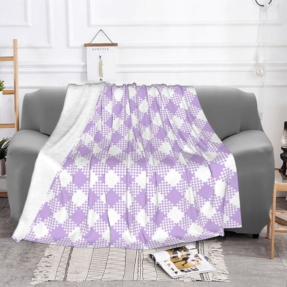 YFYANG Lightweight Warm Flannel Blanket, Purple Vintage Plaid Texture Throw Blanket for Bed, Sofa, Travel, Camping, 40"x30"