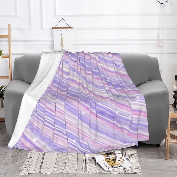 YFYANG Lightweight Warm Flannel Blanket, Watercolor Purple Stripes Throw Blanket for Bed, Sofa, Travel, Camping, 60"x50"