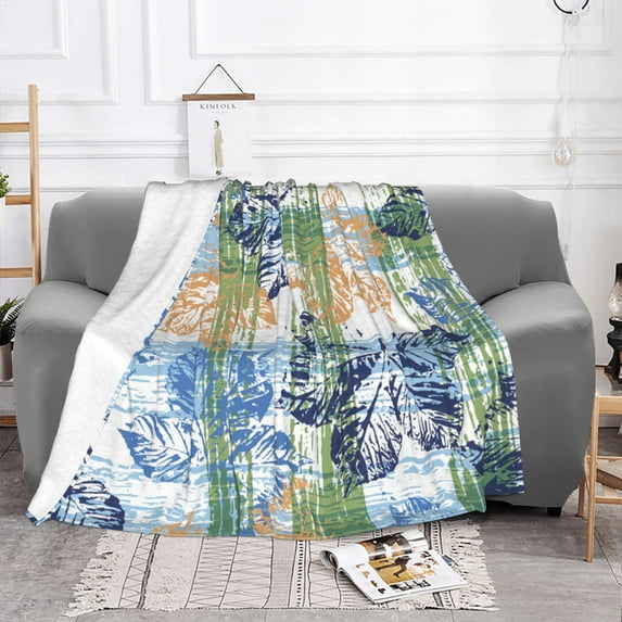 YFYANG Lightweight Warm Thickened Flannel Blanket, Blue Watercolor Leaf Vein Texture Throw Blanket for Bed, Sofa, Travel, Camping, 60"x50"