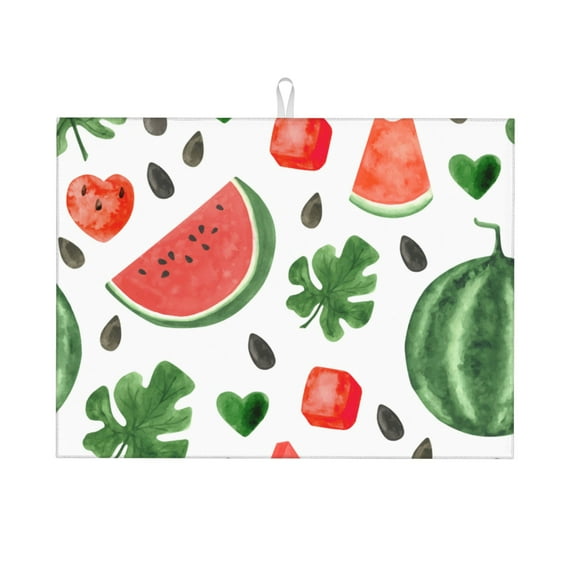 YFYANG Microfiber Dish Drying Mat for Kitchen, Reusable Cute Watercolor Watermelon Doodle Large Dish Mat, 18" x 24"
