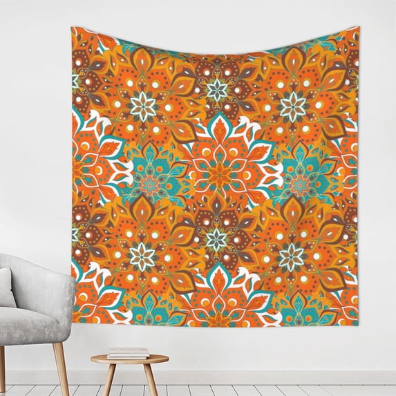 YFYANG Orange Vintage Mandala Pattern Tapestry, Bedroom Dormitory Living Room Decoration Tapestrys Wall Hanging , 59 x 59 in
