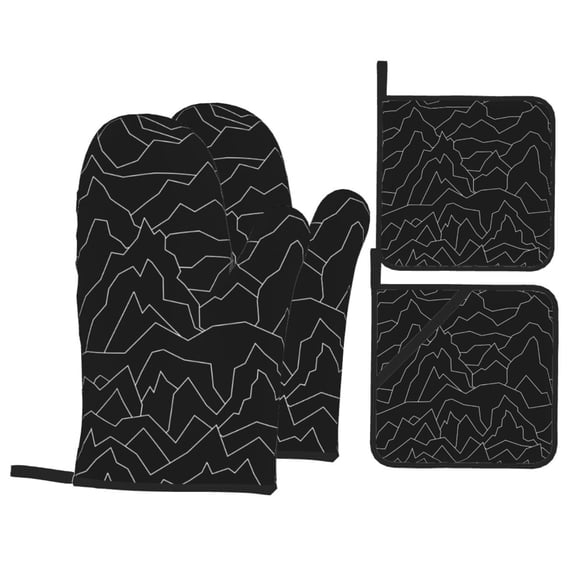 YFYANG Oven Mitts and Pot Holders Sets 4 Pieces, Non-Slip Heat Resistant Line Abstract Texture Pattern Kitchen Glove Pot Mat for Cooking and Baking